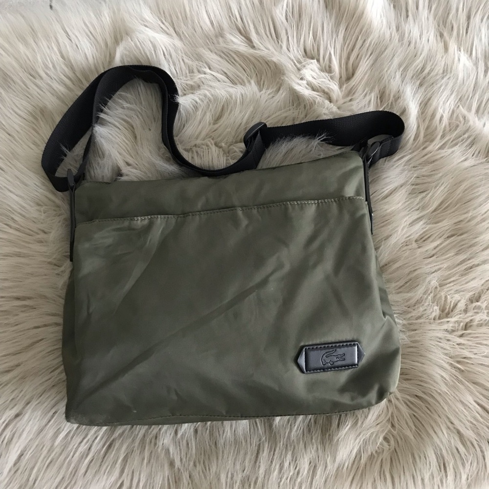LACOSTE  Women Olive Green/ Black Polyester Shoulder Bag